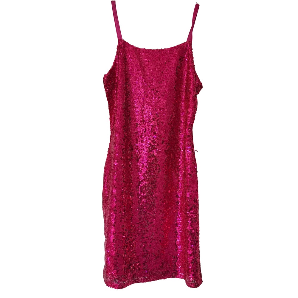 With Jules Girls Small Hot Pink Sequin Mini Dress Adjustable Straps MC002TD